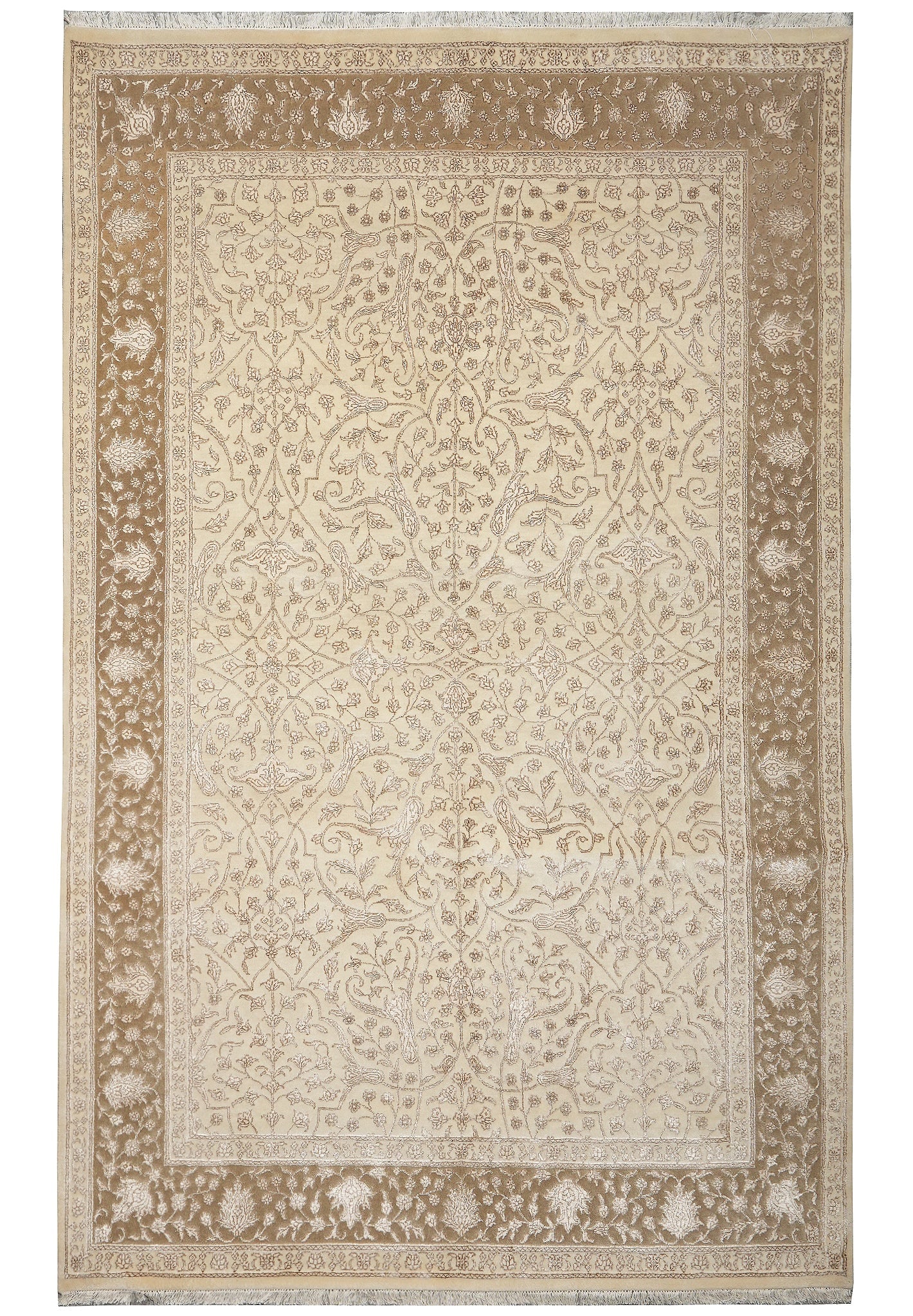 6 x 9 Hand-Knotted Wool and Silk Rug Contemporary Carpet: 6 x 9 Hand-Knotted Wool and Silk Rug Contemporary Carpet Free continental US Shipping Hand-knotted contemporary rug in a Transilition design, made of wool and silk. This 6 x 9 carpet features an intri