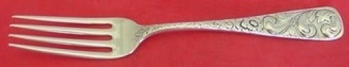7" Sterling Silver Regular Fork in Durgin Scroll Pattern: 7" Sterling Silver Regular Fork in Durgin Scroll Pattern Sterling silver regular fork in the Scroll pattern by Durgin. This pre-owned piece is monogrammed, with monograms that vary, and is in excellen