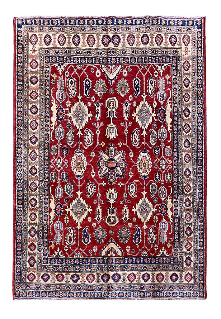 Handmade Kazak Rug 7' x 9'4 Natural Wool: Handmade Kazak Rug 7' x 9'4 Natural Wool Free continental US Shipping Discover this exquisite Kazak rug, meticulously handmade from natural wool. Its generous size of 7.0 x 9.4 ft makes it a perfect a