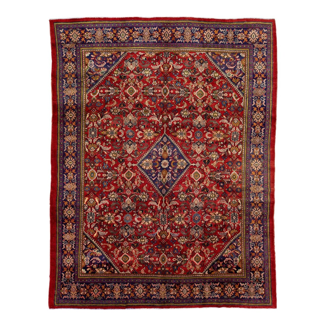 9'9" x 12'8" Hand-Knotted Wool Mahal Rug Persian Red Medallion Design Vintage 1960s (1 of 7)