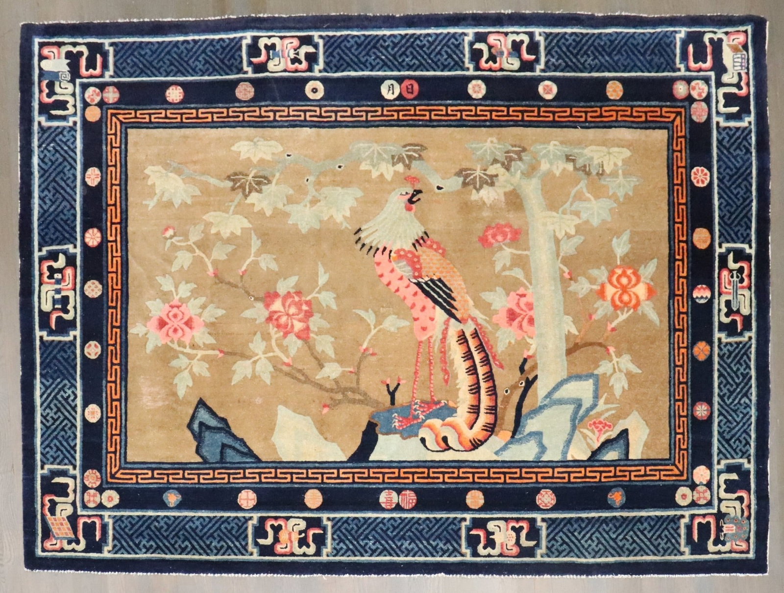 5' 6" x 7' 11" Chinese Batou Pictorial Rug: 5' 6" x 7' 11" Chinese Batou Pictorial Rug Early 20th century Chinese Batou pictorial rug in an intermediate size. This pre-owned piece is identified as Chinese, Peking, and pictorial in type. Specifi