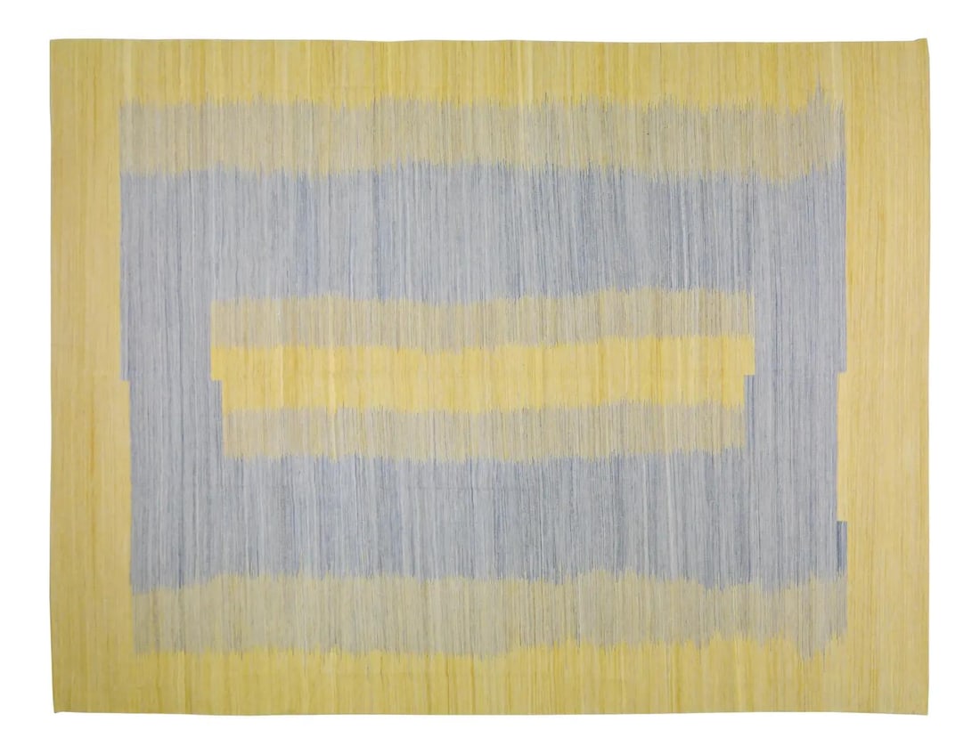 Handwoven Mazandaran Wool Kilim Rug with Geometric Motif 9'x11'8": Handwoven Mazandaran Wool Kilim Rug with Geometric Motif 9'x11'8" This vintage Mazandaran kilim is hand woven from organic wool and features natural colors with a geometric pattern. The rug showcases 