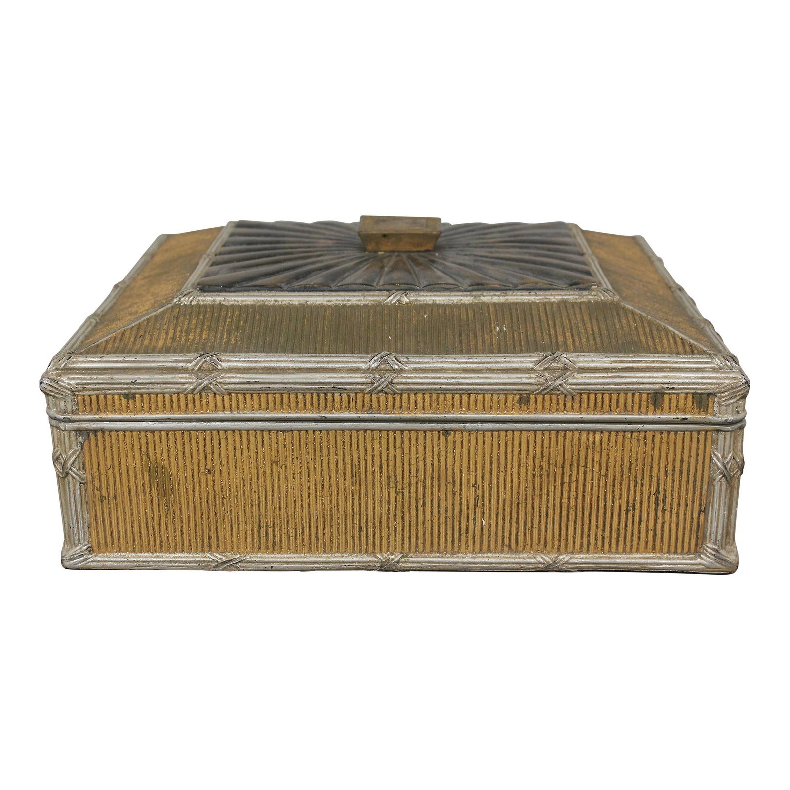 Elegant Neoclassical Jewelry Box with Brass Hardware and Felt Interior: Elegant Neoclassical Jewelry Box with Brass Hardware and Felt Interior This elegant Neoclassical dresser top jewelry box is approximately 20 years old and showcases a beautiful blend of bronze, gold, 