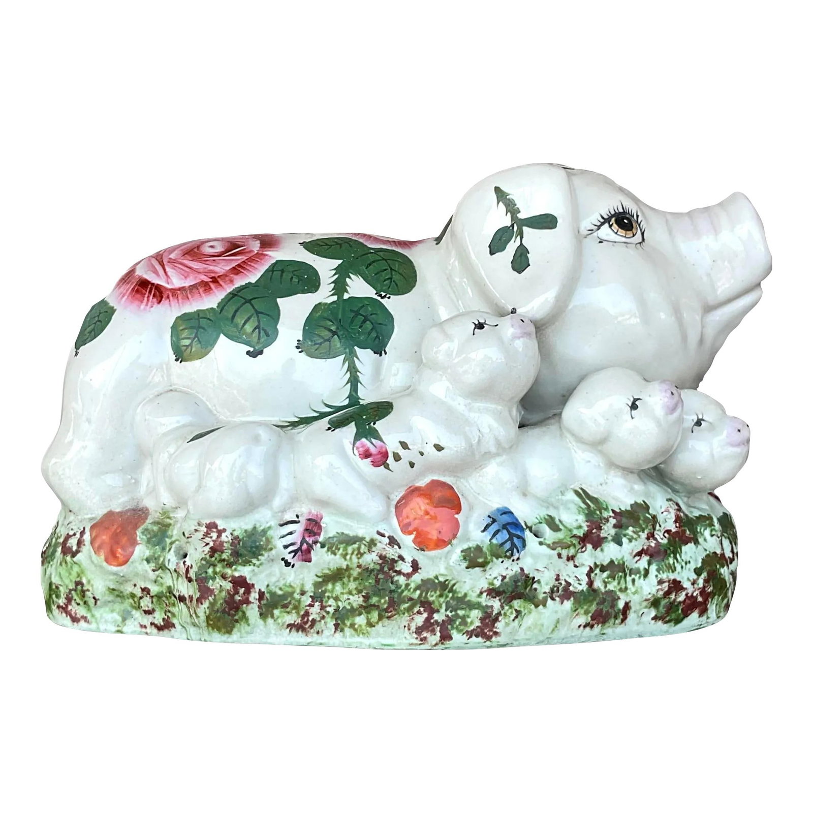 Vintage Boho Hand-Painted Ceramic Pig Family Decor: Vintage Boho Hand-Painted Ceramic Pig Family Decor Introduce a whimsical flair to your home with this Vintage Boho Hand-Painted Ceramic Pig Family. This delightful set is bursting with character and c