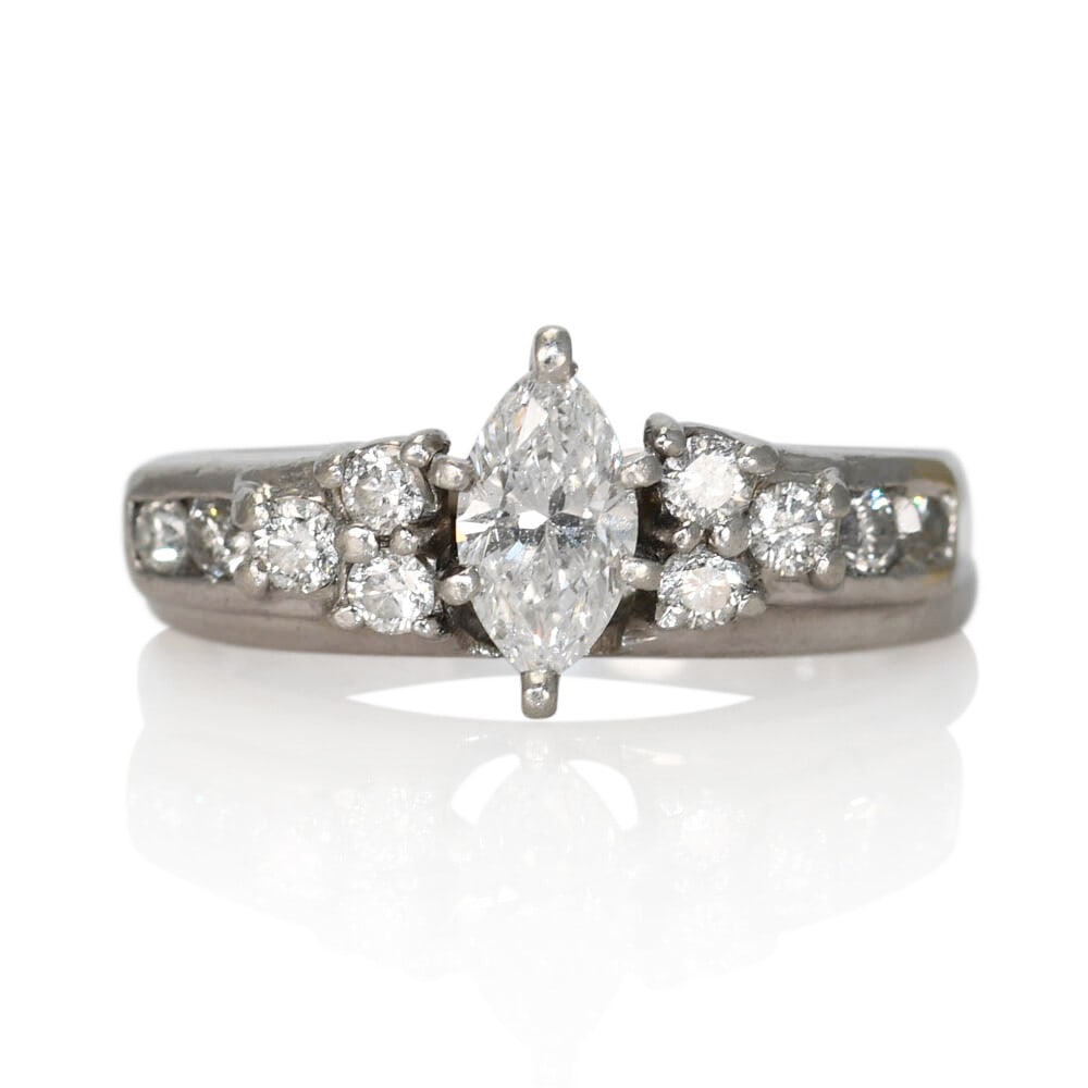 Vintage Platinum Ring Set with Marquise Diamond 0.62 TDW (1 of 8)