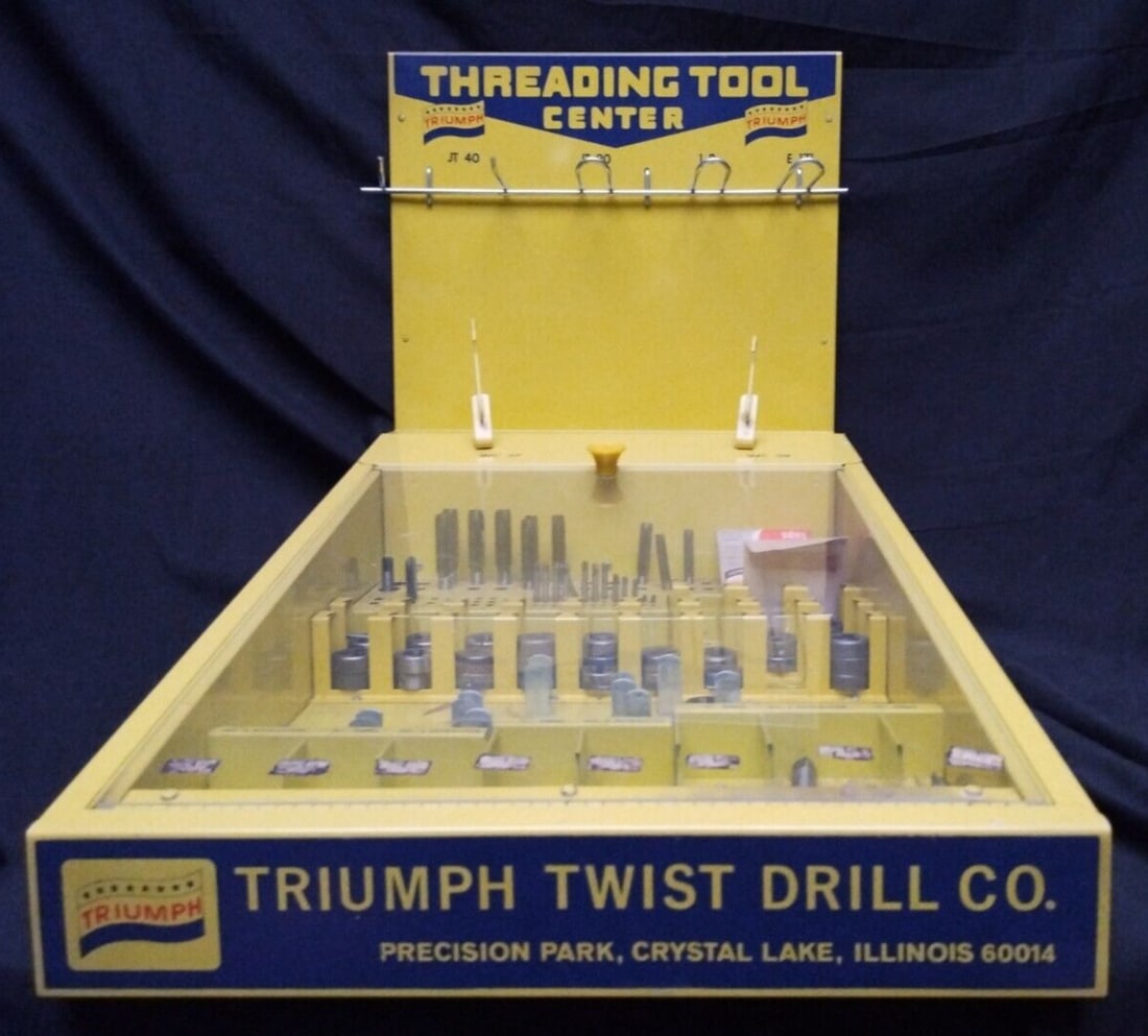 Vintage Triumph Twist Drill USA Threading Tool Display Case with NOS Stock (1 of 18)