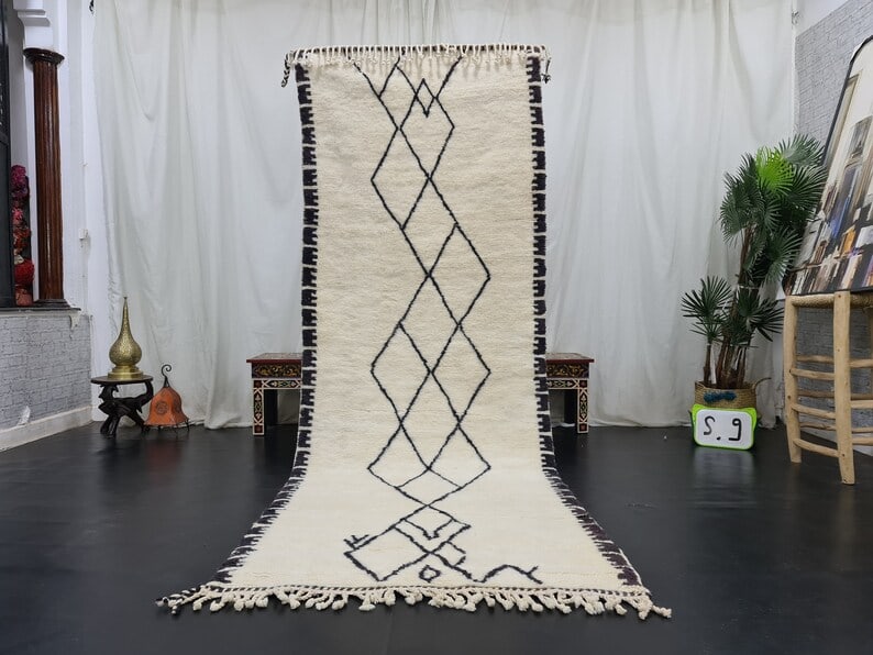 Authentic White Handmade Runner Rug from Morocco 2.30 x 10 Feet: Authentic White Handmade Runner Rug from Morocco 2.30 x 10 Feet Enhance your space with this Fabulous White Soft Handmade Runner Rug, meticulously handcrafted by skilled Berber women weavers in the pi