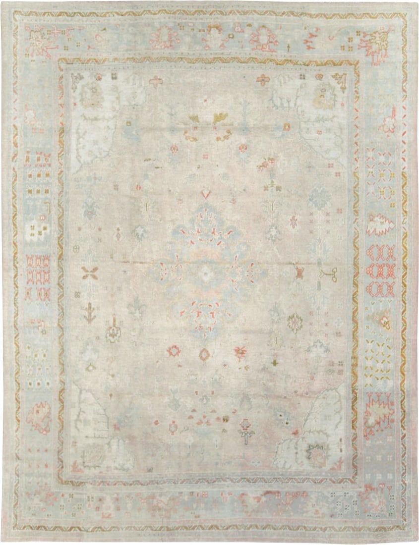 10' x 13' Early 20th Century Oushak Rug Pastel Antique (1 of 4)