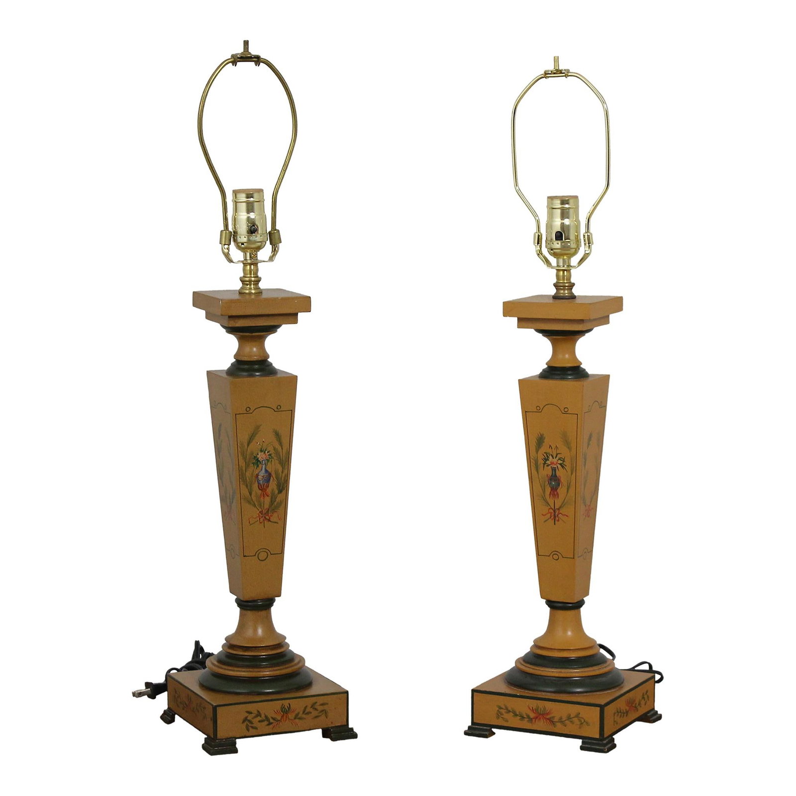 Charming Pair of Adam Style Painted Wood Table Lamps 26.5": Charming Pair of Adam Style Painted Wood Table Lamps 26.5" This stunning pair of Adam Style table lamps showcases exquisite paint decoration, making them a perfect addition to any decor. Crafted from 