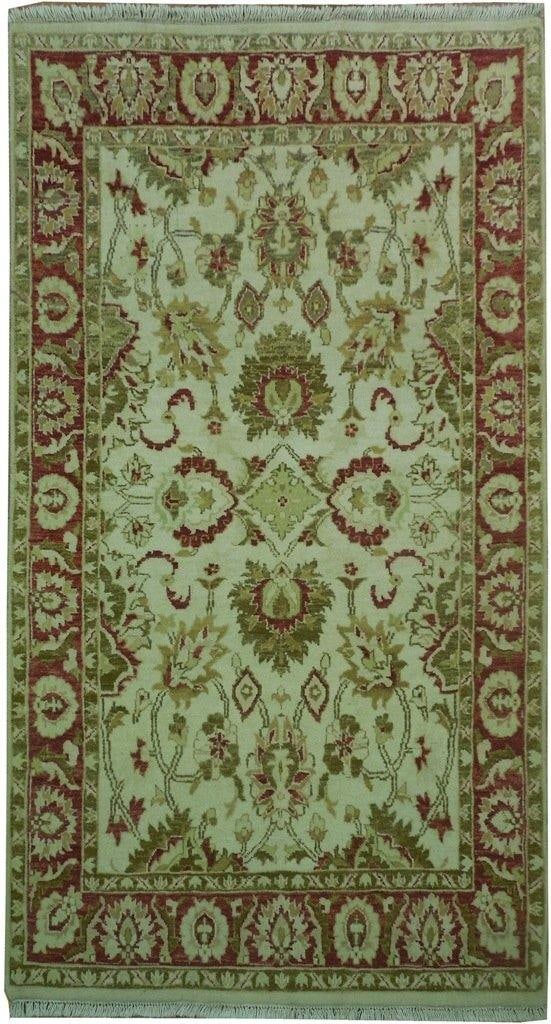 Handmade 3' x 6.3' Ivory Vegetable Dyed Wool Rug Indian Design (1 of 6)