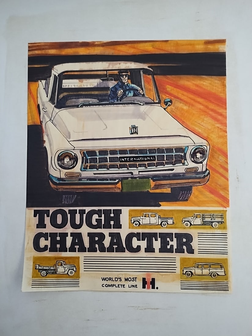 Original 1963 International Harvester truck illustration on board (1 of 5)