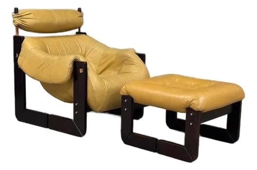 1960s Percival Lafer Yellow Leather Lounge Chair Ottoman Jacaranda Frame: 1960s Percival Lafer Yellow Leather Lounge Chair Ottoman Jacaranda Frame This stunning mid-century modern lounge chair and ottoman, designed by Percival Lafer, features a striking pale yellow leather 