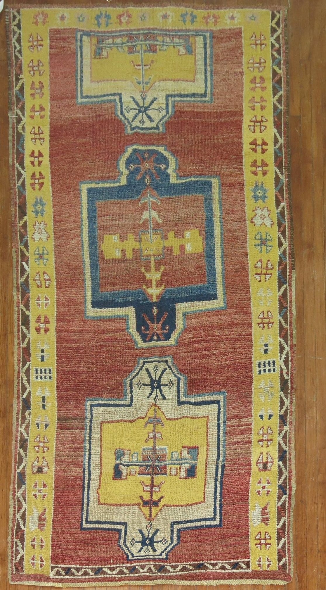 Mid 20th Century Turkish Anatolian Gallery Rug 4' 11" x 11' 8": Mid 20th Century Turkish Anatolian Gallery Rug 4' 11" x 11' 8" Vintage mid-20th century Turkish Anatolian gallery rug with a long, narrow gallery format. This pre-owned carpet is identified as an Anat