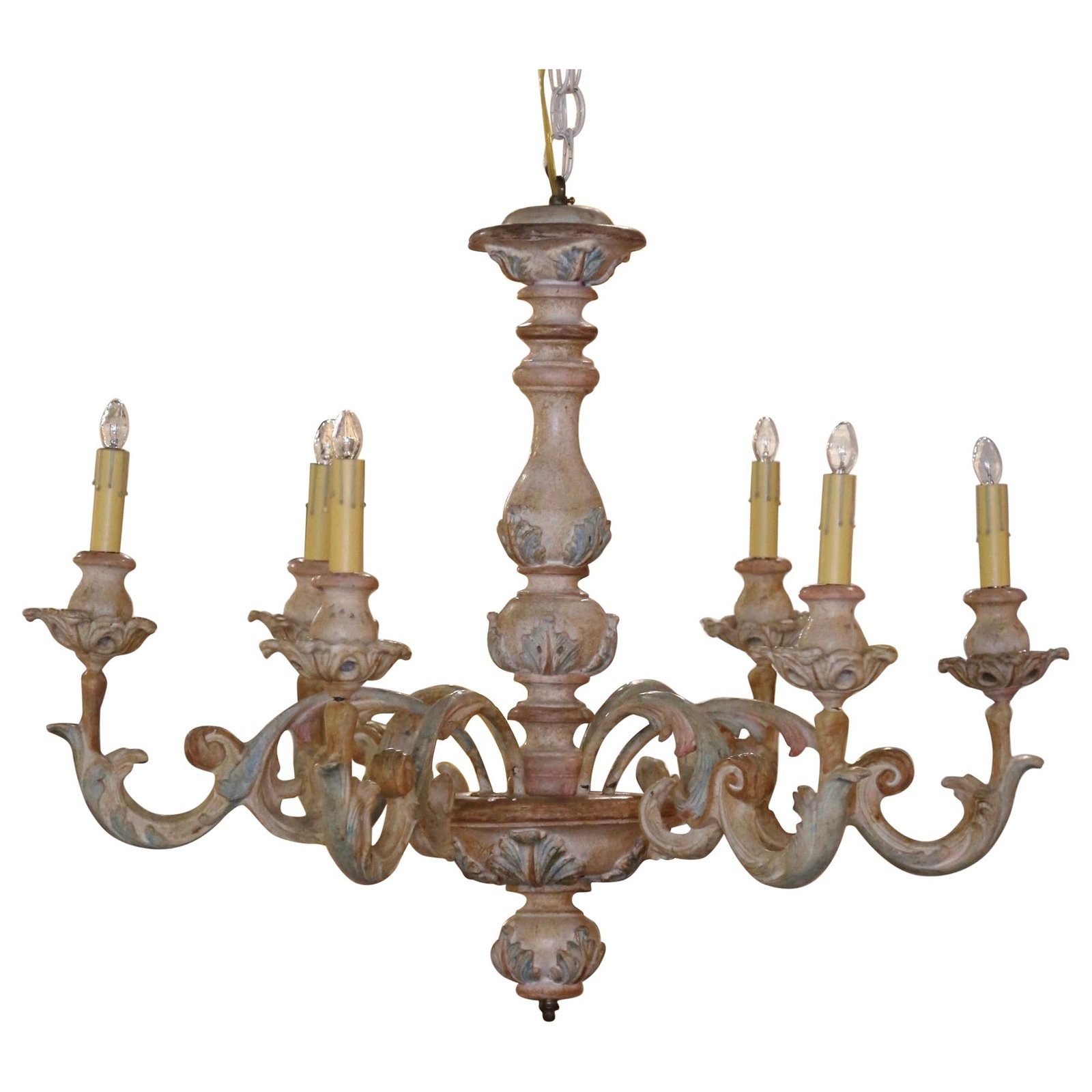 Antique 19th Century French Polychrome 5-Light Chandelier: Antique 19th Century French Polychrome 5-Light Chandelier Illuminate your dining room or den with this exquisite 19th Century French chandelier, expertly crafted in France circa 1880. This stunning li