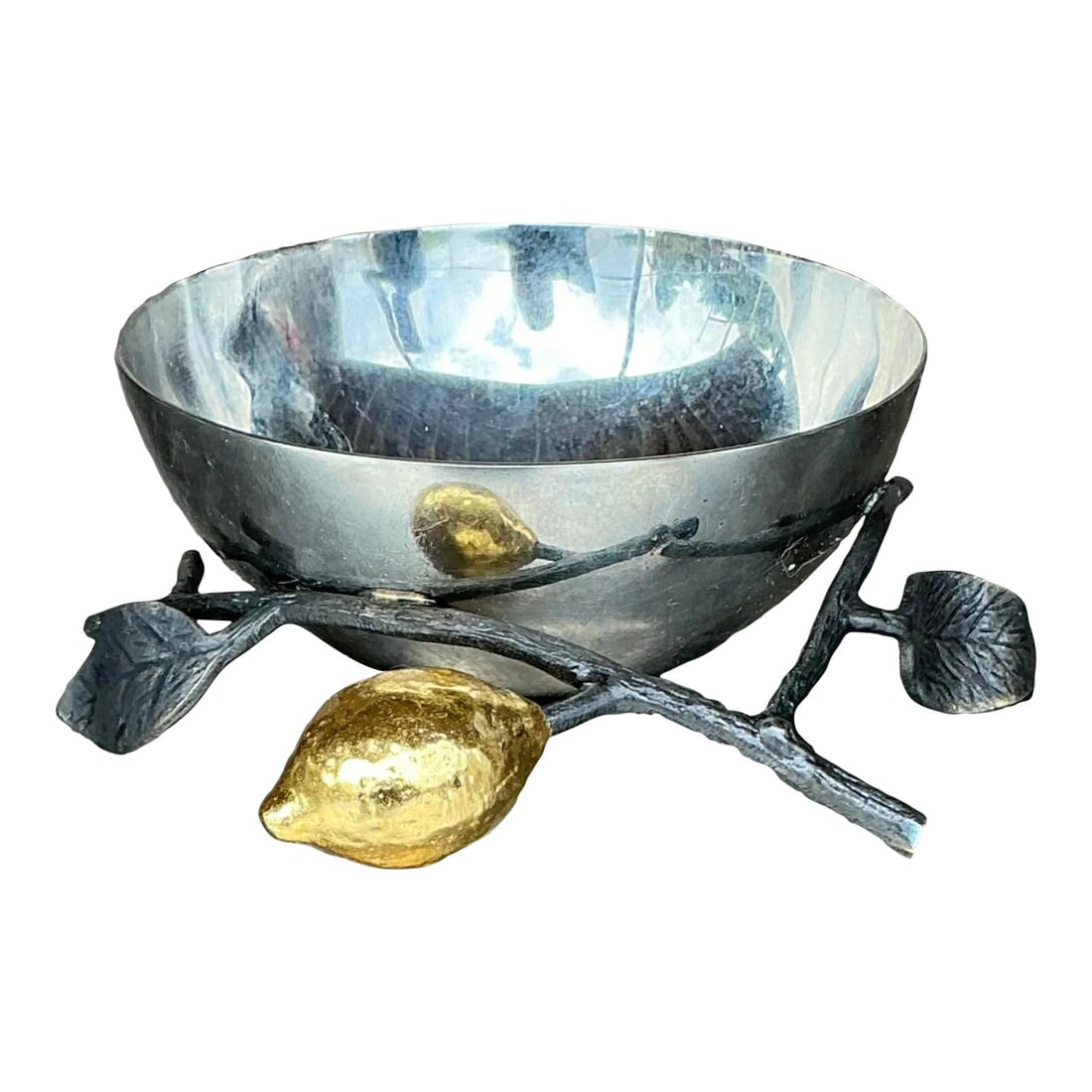 Vintage Boho Michael Aram Lemonwood Nut Bowl with Silver Finish (1 of 5)