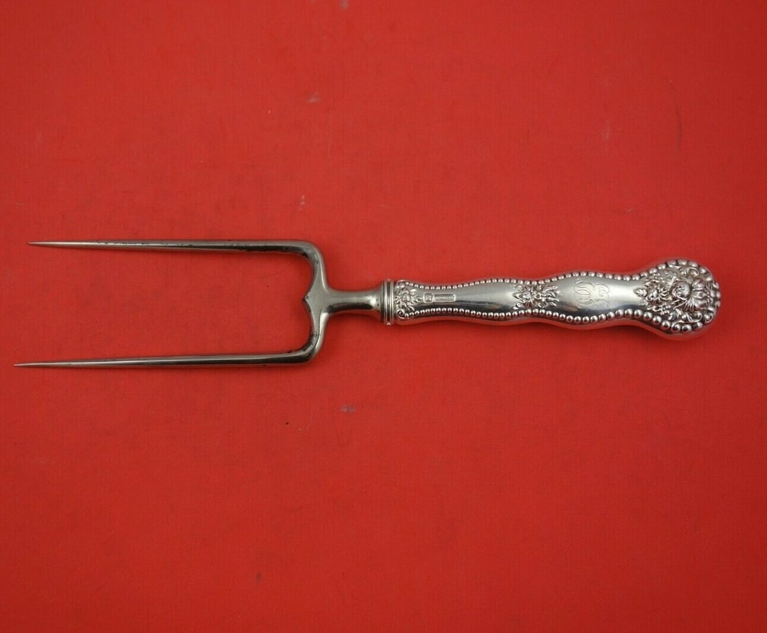 Mount Vernon Adolphus Sterling Silver Roast Holder 10 3/8": Mount Vernon Adolphus Sterling Silver Roast Holder 10 3/8" This exquisite roast holder is part of the Adolphus pattern by Mount Vernon, crafted from sterling silver with a hollow handle and stainless 