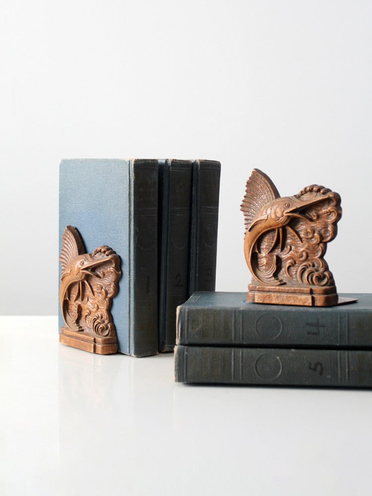 Pair of Leaping Marlin Nautical Bookends in Syroco Style (1 of 5)