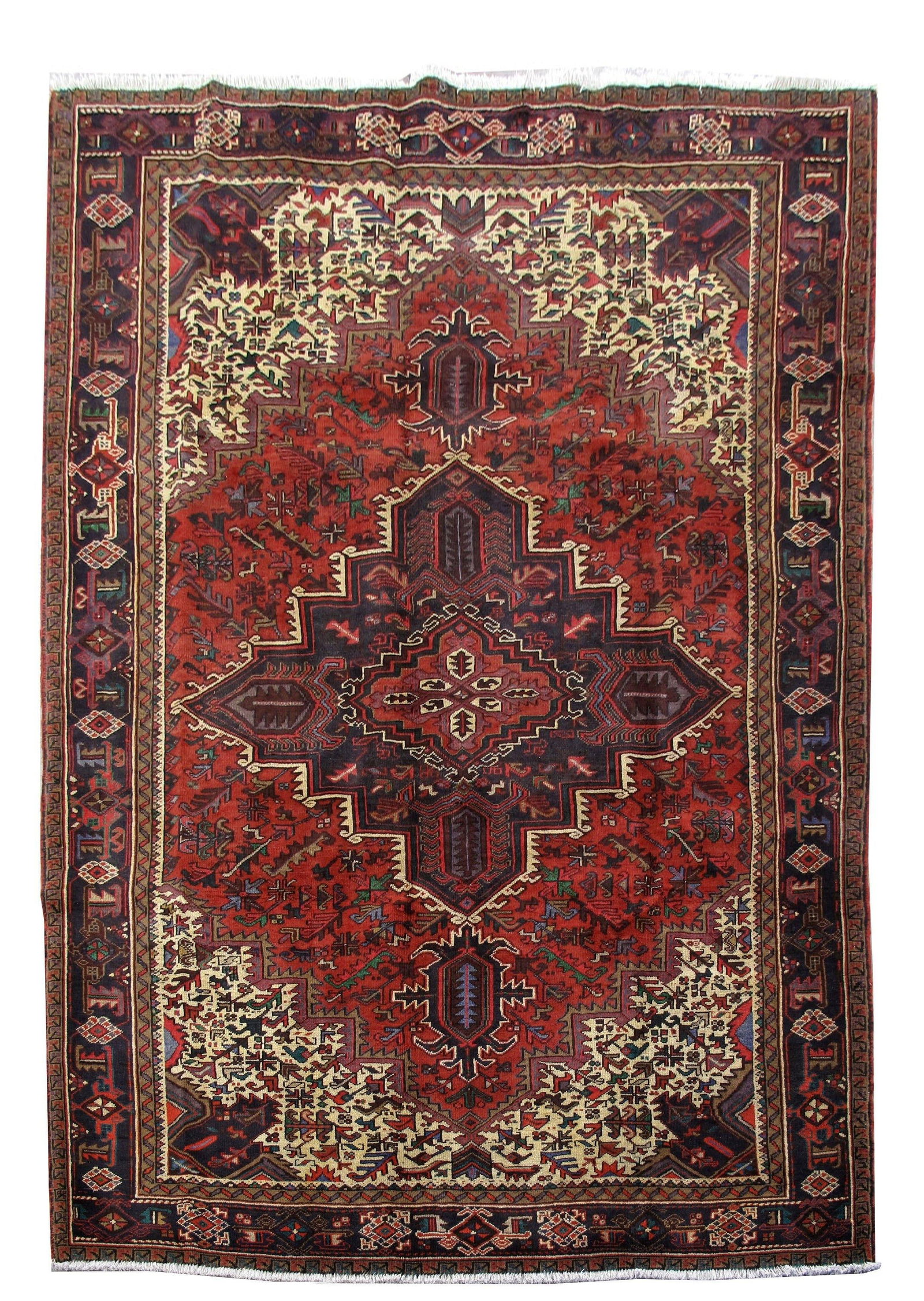 Handcrafted Persian Heriz Rug 7' 11" x 11' 5" Authentic Design: Handcrafted Persian Heriz Rug 7' 11" x 11' 5" Authentic Design Free continental US Shipping This authentic Persian Heriz rug is handcrafted by skilled artisans, showcasing traditional Persian designs 