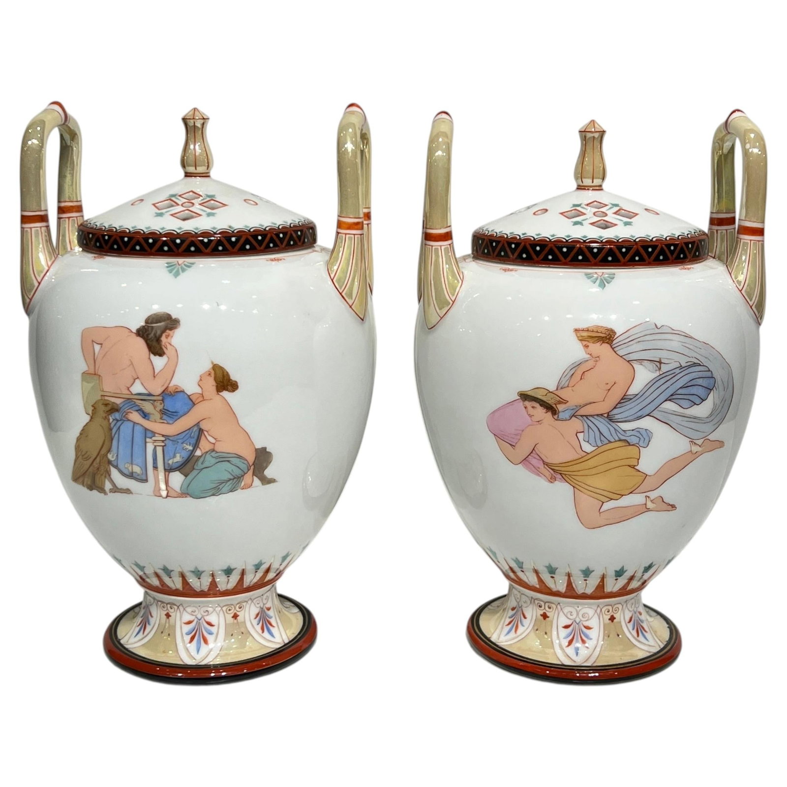 Set of 2 French Paris Porcelain Greek Revival Potpourri Vases 10 in (1 of 16)