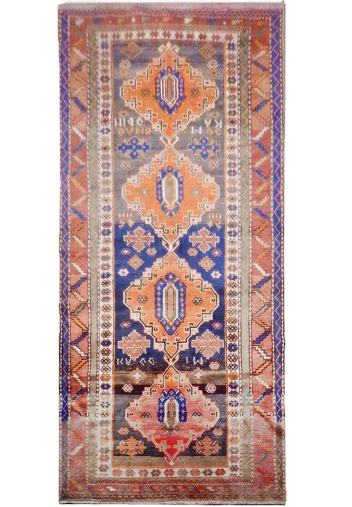 4'4" x 9'9" Orange Semi Antique Russian Kazak Runner Handmade: 4'4" x 9'9" Orange Semi Antique Russian Kazak Runner Handmade Free continental US Shipping Enhance your living space with this stunning 4' 4" x 9' 9" Orange Semi Antique Russian Kazak Runner. This exq