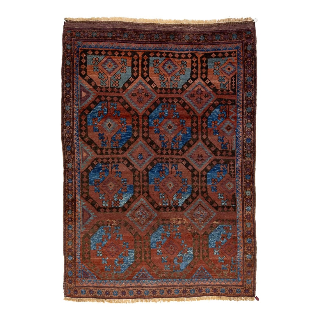 Antique Rust Wool Rug Turkmen Geometric Design 5'2 x 7'5: Antique Rust Wool Rug Turkmen Geometric Design 5'2 x 7'5 This exquisite antique hand-knotted wool rug hails from Turkmen and showcases a rich rust field, beautifully complemented by geometric patterns