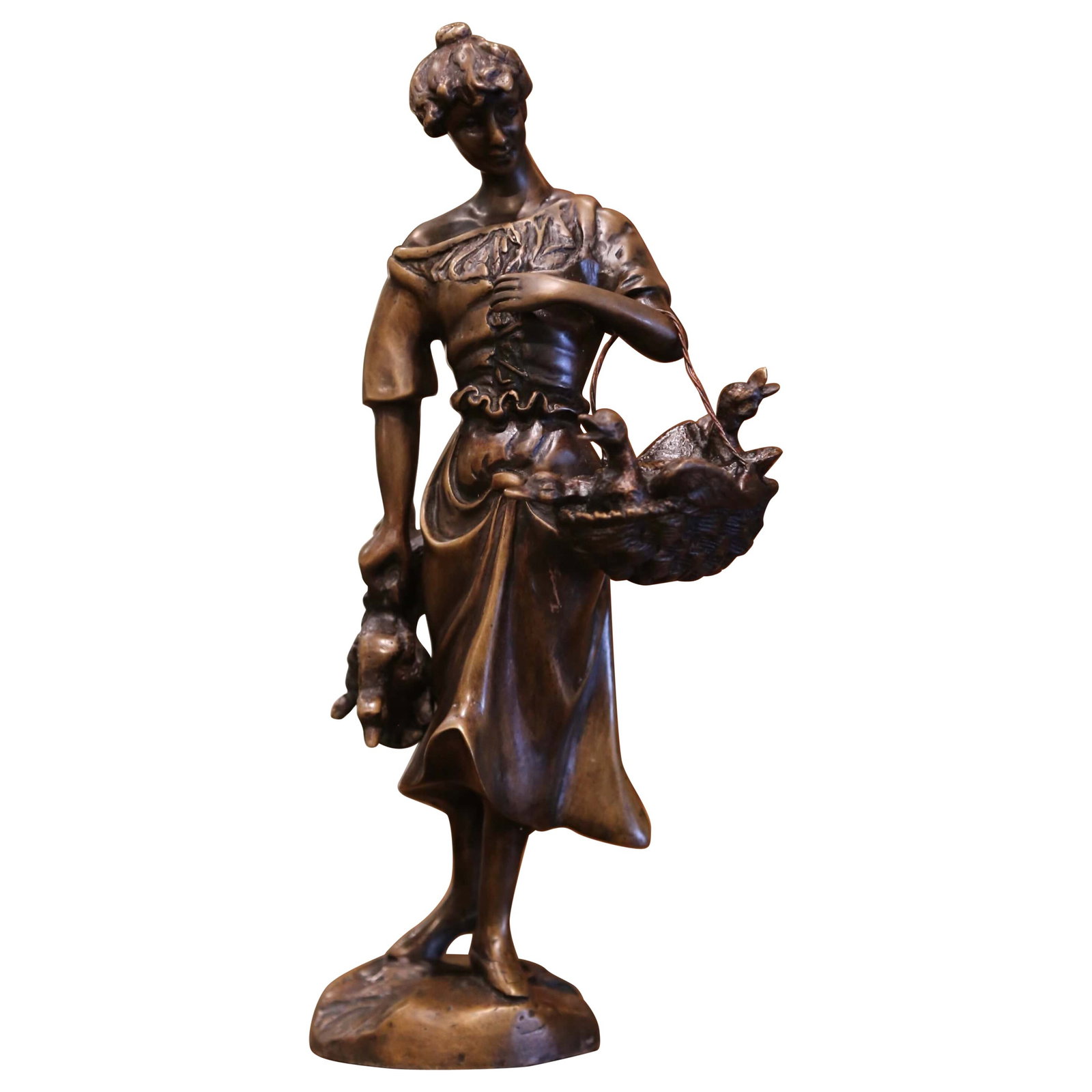 19th Century Belle Epoque Bronze Sculpture The Lady with the Ducks by Moreau: 19th Century Belle Epoque Bronze Sculpture The Lady with the Ducks by Moreau This exquisite 19th Century French Bronze Sculpture titled "The Lady with the Ducks" is a stunning representation of the Be