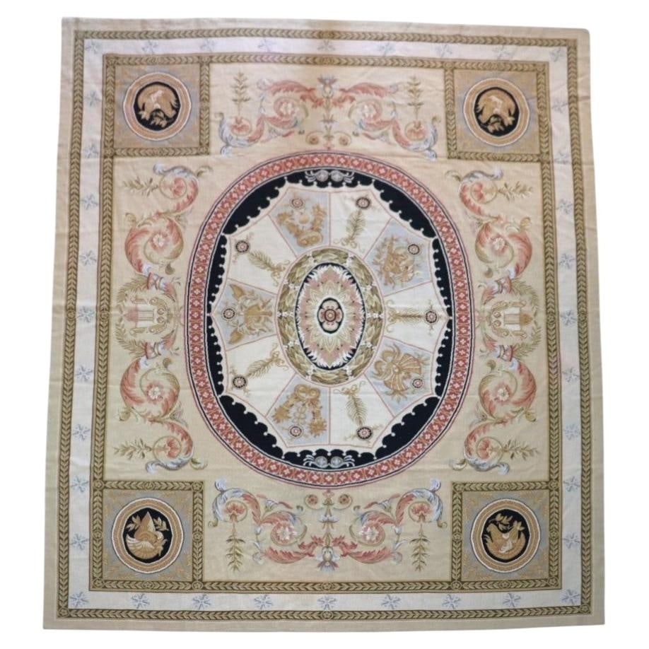104.25 x 141.5 French Aubusson wool tapestry with floral foliate design: 104.25 x 141.5 French Aubusson wool tapestry with floral foliate design An oversized French Aubusson floral and foliate tapestry dating to approximately 1930. This textile piece features an elaborate 