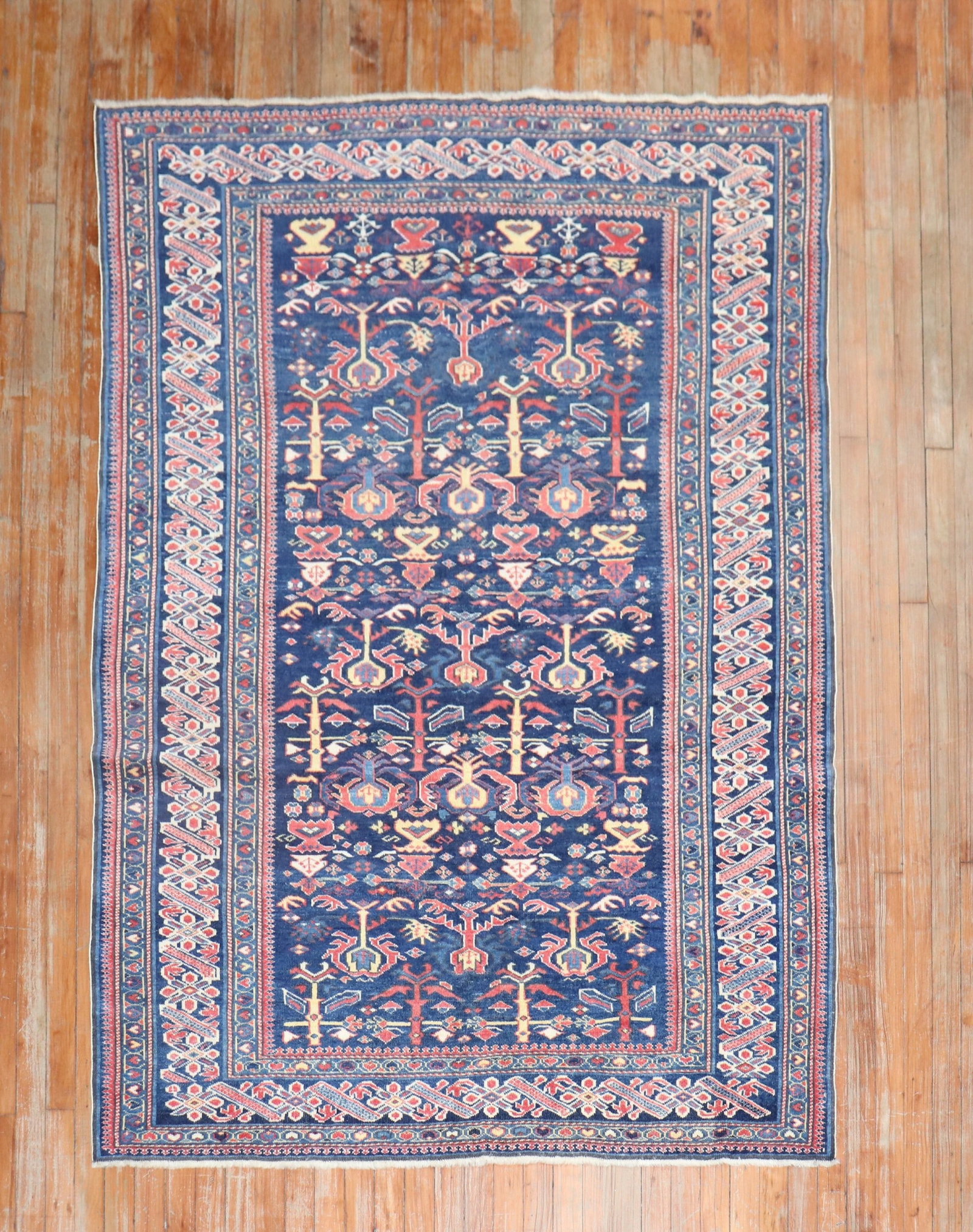 4' 9" x 7' 20th Century Shirvan Accent Rug: 4' 9" x 7' 20th Century Shirvan Accent Rug 20th century Navy Caucasian Shirvan rug with an intricate patterned design and decorative border. This pre-owned accent rug presents a classic Caucasian styl