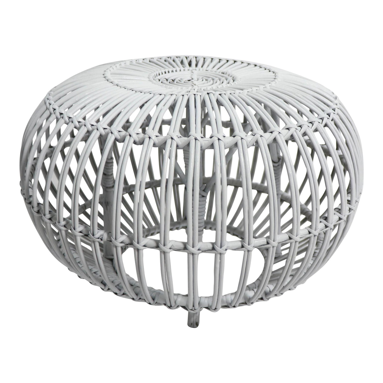 Albini Vintage Rattan Ottoman Pouf in White Finish: Albini Vintage Rattan Ottoman Pouf in White Finish Enhance your living space with this stylish vintage rattan ottoman pouf, beautifully finished in white paint. Designed by Albini, this ottoman is not
