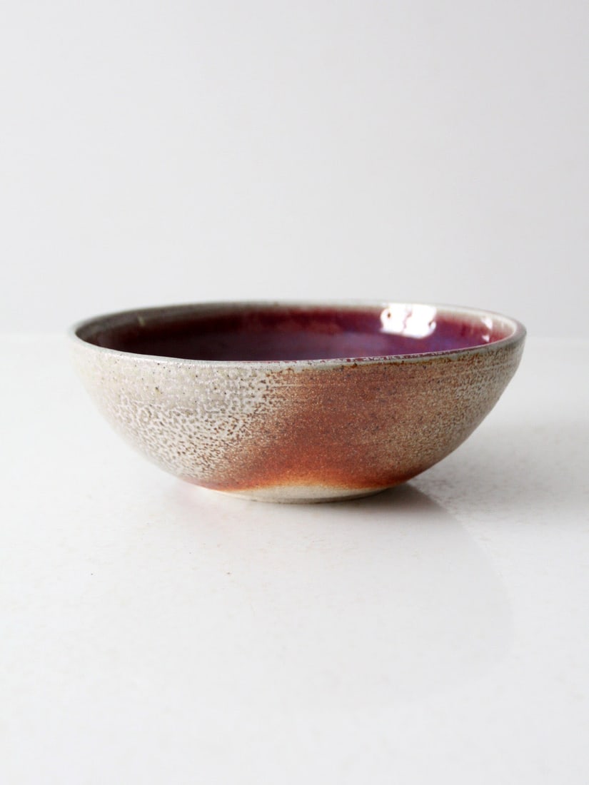 Studio pottery bowl with burgundy purple glaze 8.75 inch (1 of 11)
