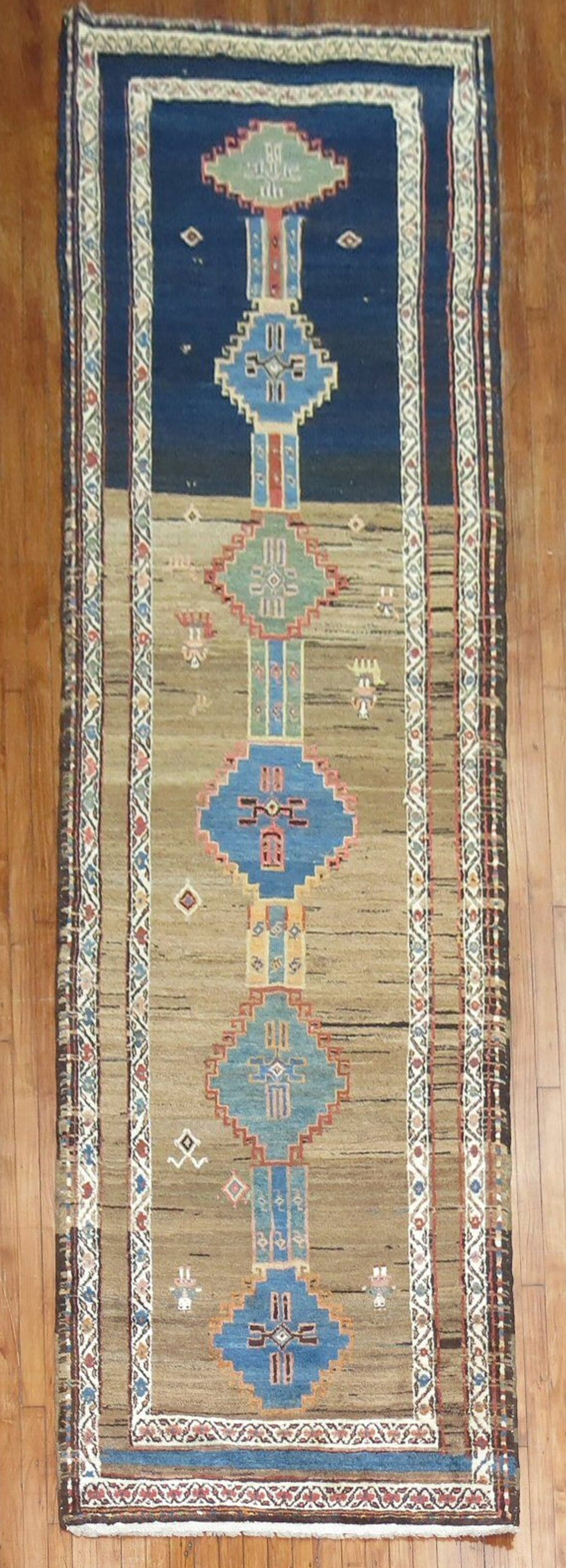 3' 7" x 13' 11" Serab Persian runner rug mid 20th century: 3' 7" x 13' 11" Serab Persian runner rug mid 20th century Wide Persian Gabbeh runner from the middle of the 20th century. Classified as a Serab type, this pre-owned rug features a long gallery-runner 