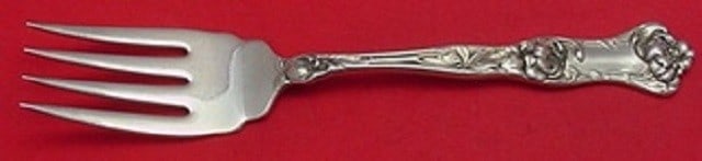 Wallace Peony Sterling Silver Cold Meat Fork 8 1/4 Inches: Wallace Peony Sterling Silver Cold Meat Fork 8 1/4 Inches This exquisite serving fork is a stunning example of the Peony pattern by Wallace, crafted from high-quality sterling silver. Measuring 8 1/4 