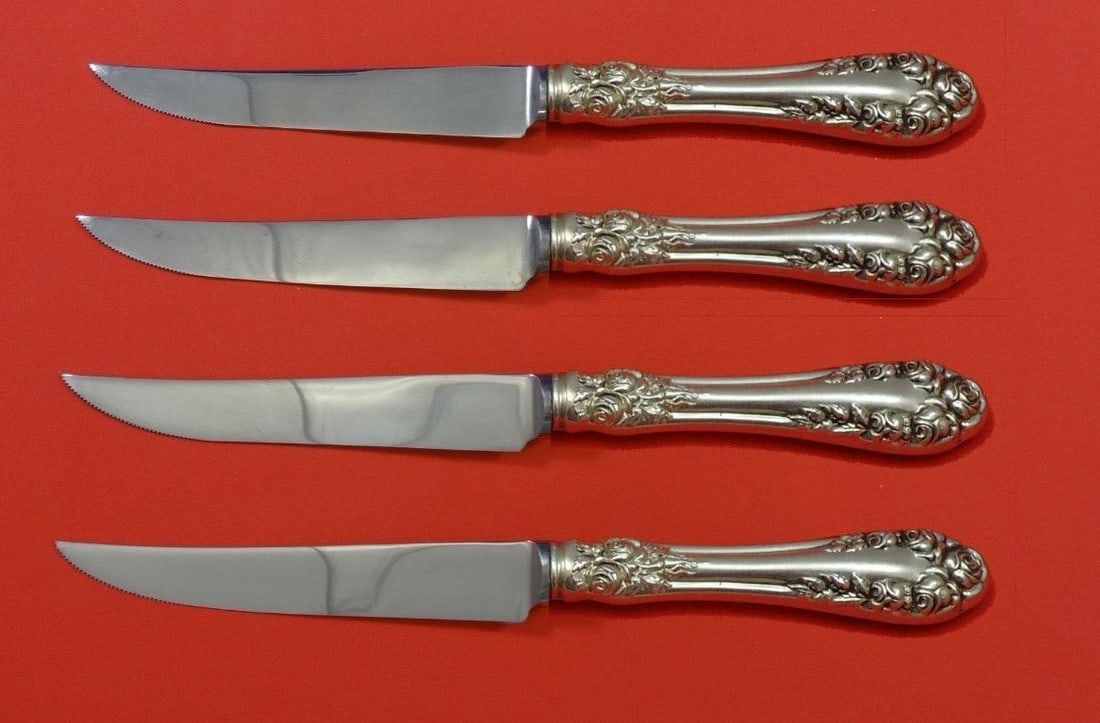 Wallace Rose Sterling Silver Steak Knife Set 4pc Custom Made 8.5" (1 of 2)