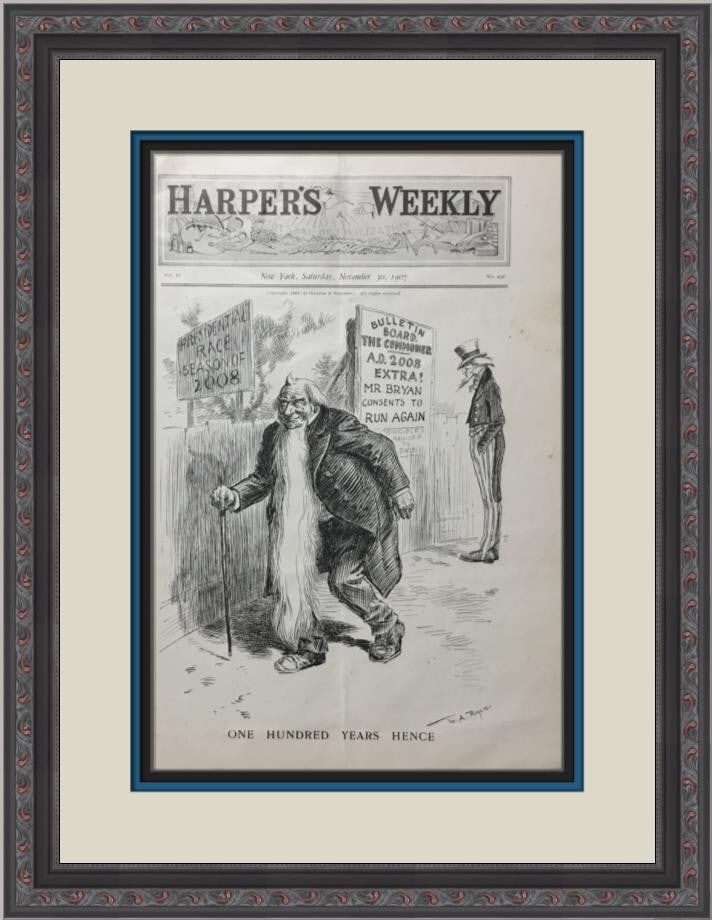 Harper's Weekly 1907 Newspaper 100 Yrs Hence Engraving Custom Framed (1 of 2)
