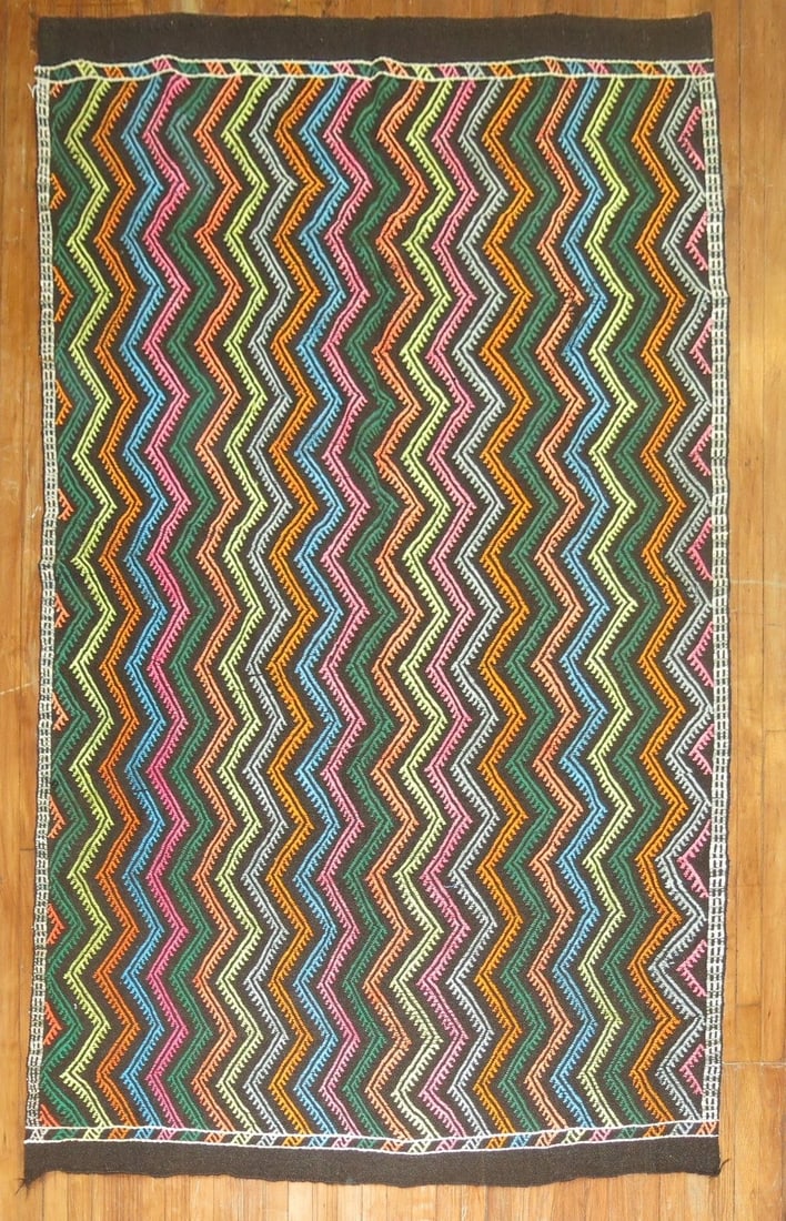 Turkish Jajim Flatweave Kilim Rug 5' 3" x 8' 9": Turkish Jajim Flatweave Kilim Rug 5' 3" x 8' 9" Vintage 20th century Turkish jajim flatweave with a colorful design. This pre-owned kilim is an intermediate category piece. Specifications Origin: Turk