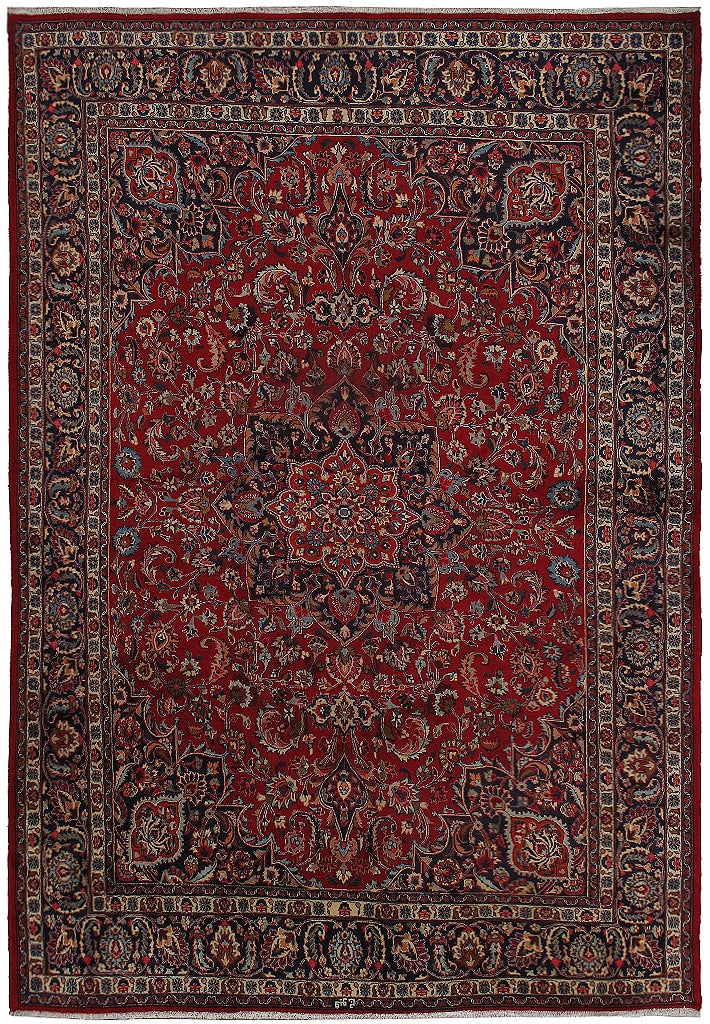 Signed Persian Handmade Mashad Rug 9.6 x 13: Signed Persian Handmade Mashad Rug 9.6 x 13 Free continental US Shipping Discover the exquisite craftsmanship of this 9.6 x 12.10 Persian Handmade Mashad Rug, perfect for enhancing the elegance of any