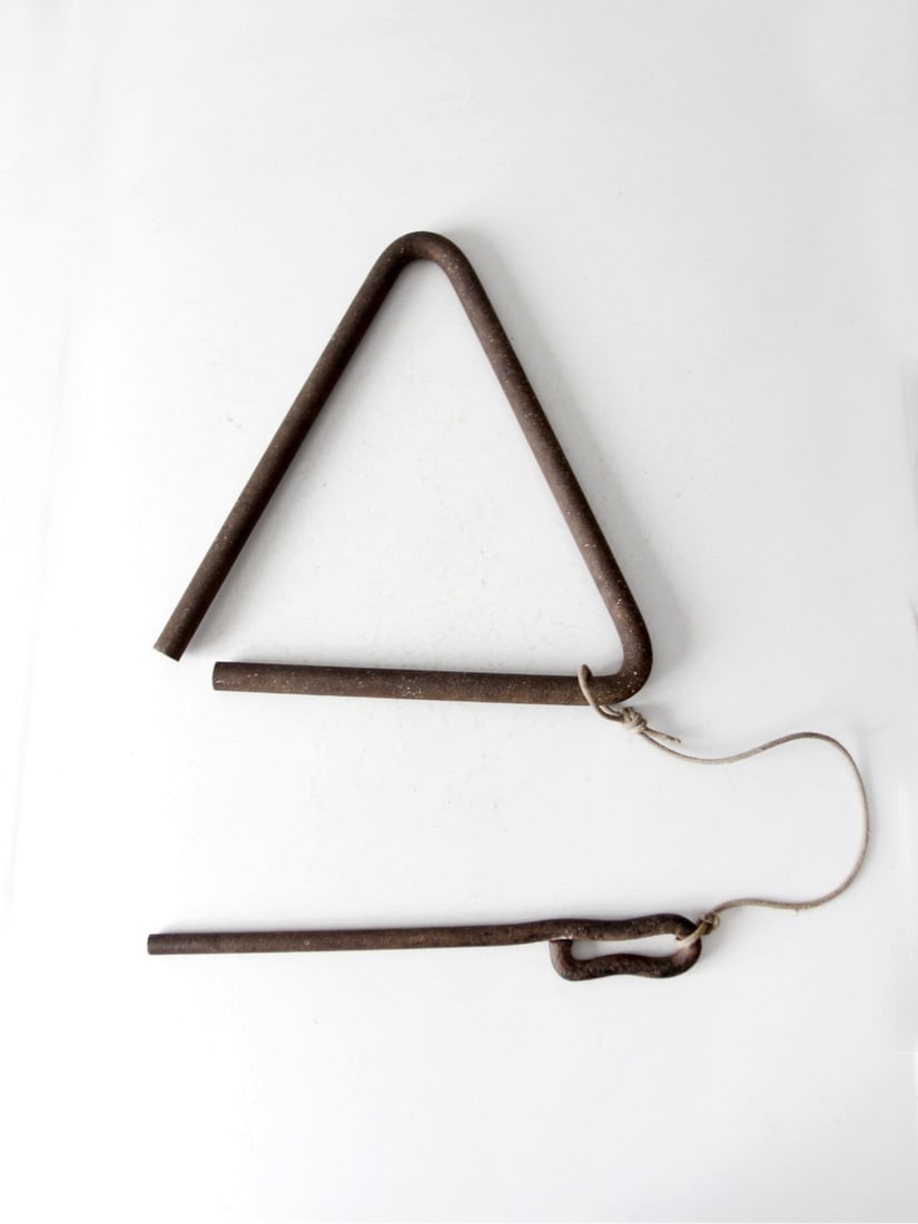Antique Iron Dinner Bell with Triangular Frame - 6