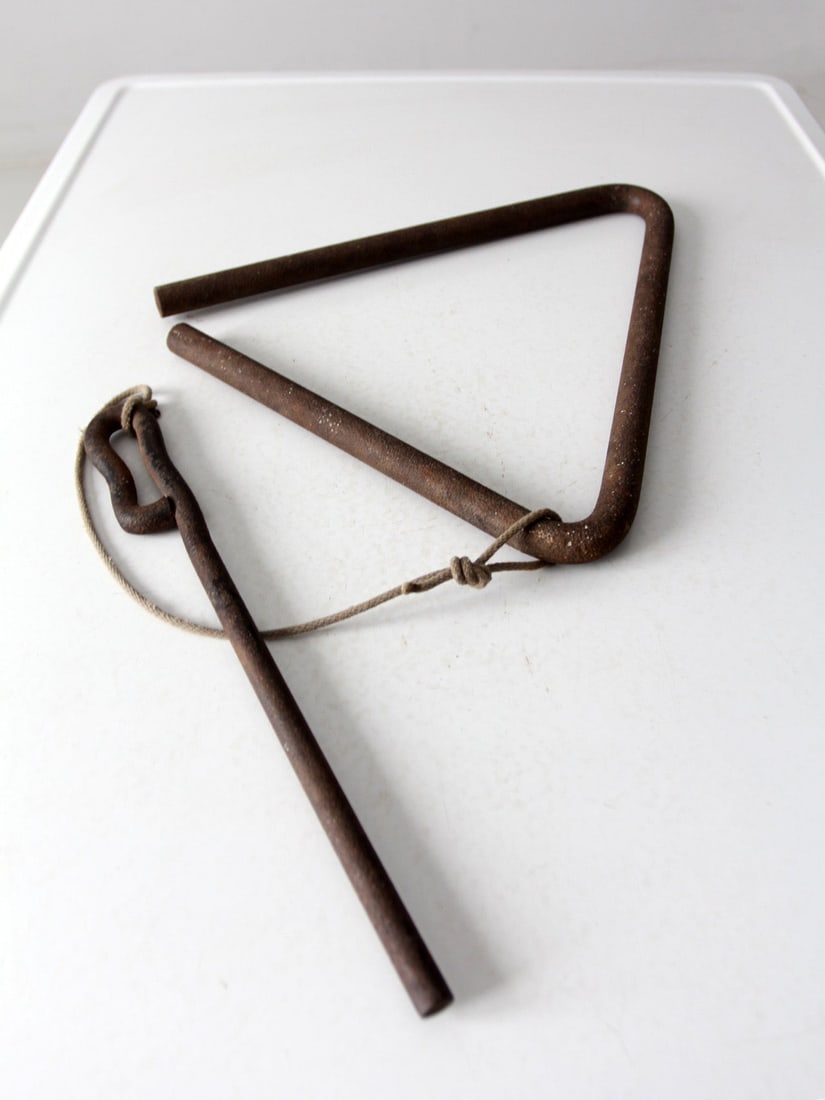 Antique Iron Dinner Bell with Triangular Frame - 7