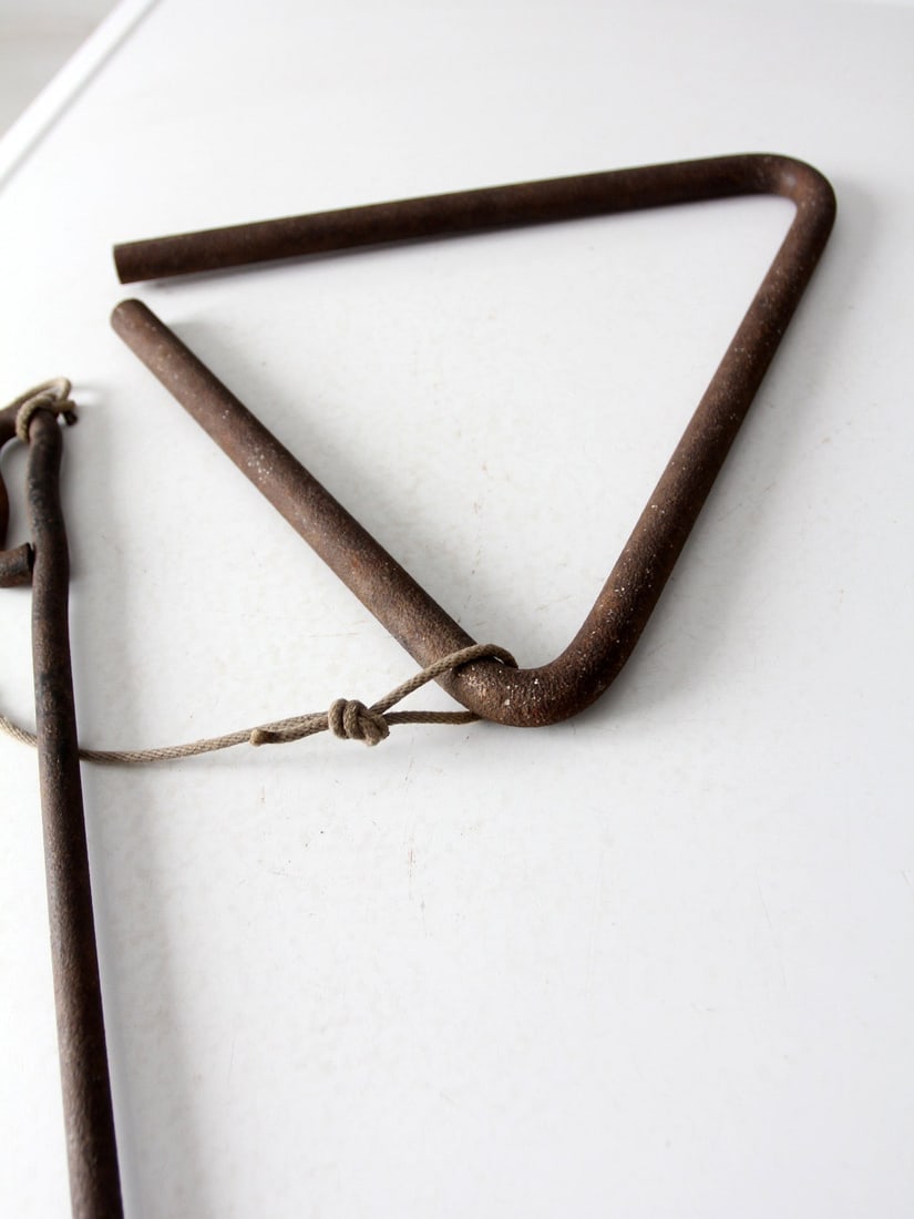 Antique Iron Dinner Bell with Triangular Frame - 8