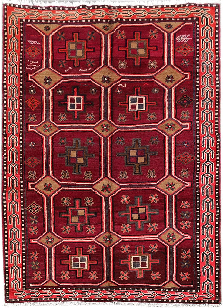 Handcrafted 4'9 x 7' Persian Hamadan Area Rug Red Wool: Handcrafted 4'9 x 7' Persian Hamadan Area Rug Red Wool Free continental US Shipping Introducing the exquisite 4.9' x 7' Persian Hamadan Rug, a true masterpiece of traditional craftsmanship and timeles