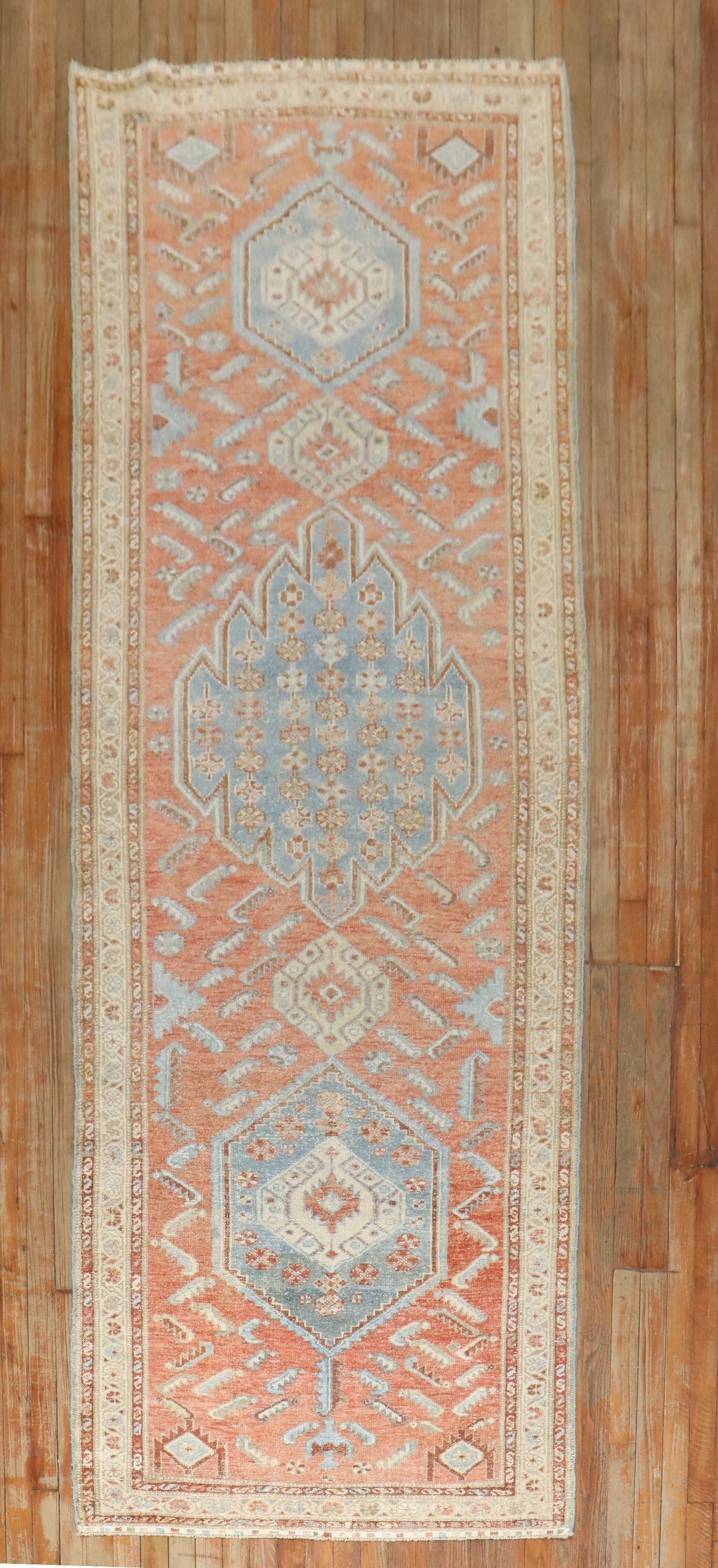3' 5" x 10' 4" Persian Malayer runner from the 1930s: 3' 5" x 10' 4" Persian Malayer runner from the 1930s Antique Mazlagan Malayer Persian runner from the 1930s with an intricate geometric design. This pre-owned runner is identified as a Malayer type an