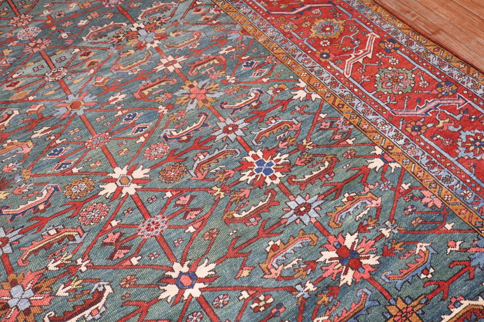 10' 11" x 15' Persian Serapi Heriz Oversize Rug Forest Green: 10' 11" x 15' Persian Serapi Heriz Oversize Rug Forest Green Antique Persian Heriz oversize rug from the 1920s featuring an all-over geometric design on a forest green field. Classified as a Serapi/He