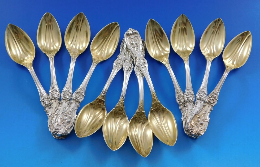 Reed & Barton Francis I Sterling Silver Set of 12 Grapefruit Spoons: Reed & Barton Francis I Sterling Silver Set of 12 Grapefruit Spoons This exquisite set of 12 grapefruit spoons showcases the timeless Francis I pattern by Reed & Barton, crafted from high-quality ster