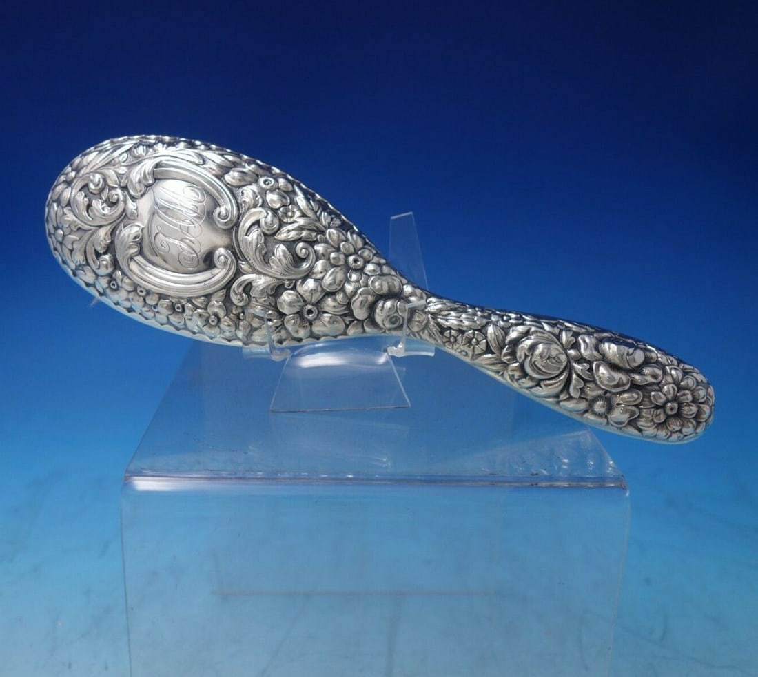 Gorham Cluny Sterling Silver Hand Mirror 8 1/4 Inch Monogrammed: Gorham Cluny Sterling Silver Hand Mirror 8 1/4 Inch Monogrammed This exquisite hand mirror features the elegant Cluny pattern by Gorham, crafted from high-quality sterling silver. Measuring 8 1/4 inch