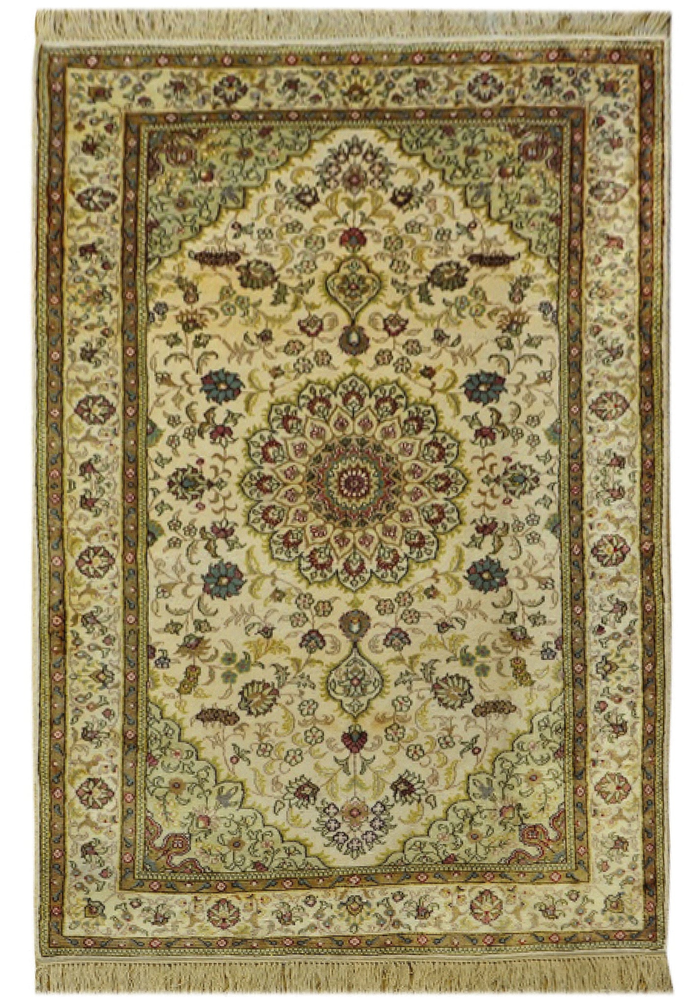 3 x 5 Handmade Persian Wool Silk Area Rug: 3 x 5 Handmade Persian Wool Silk Area Rug Free continental US Shipping Elevate your space with this 3 x 5 handmade area rug, meticulously crafted from premium wool and accented with luminous silk high