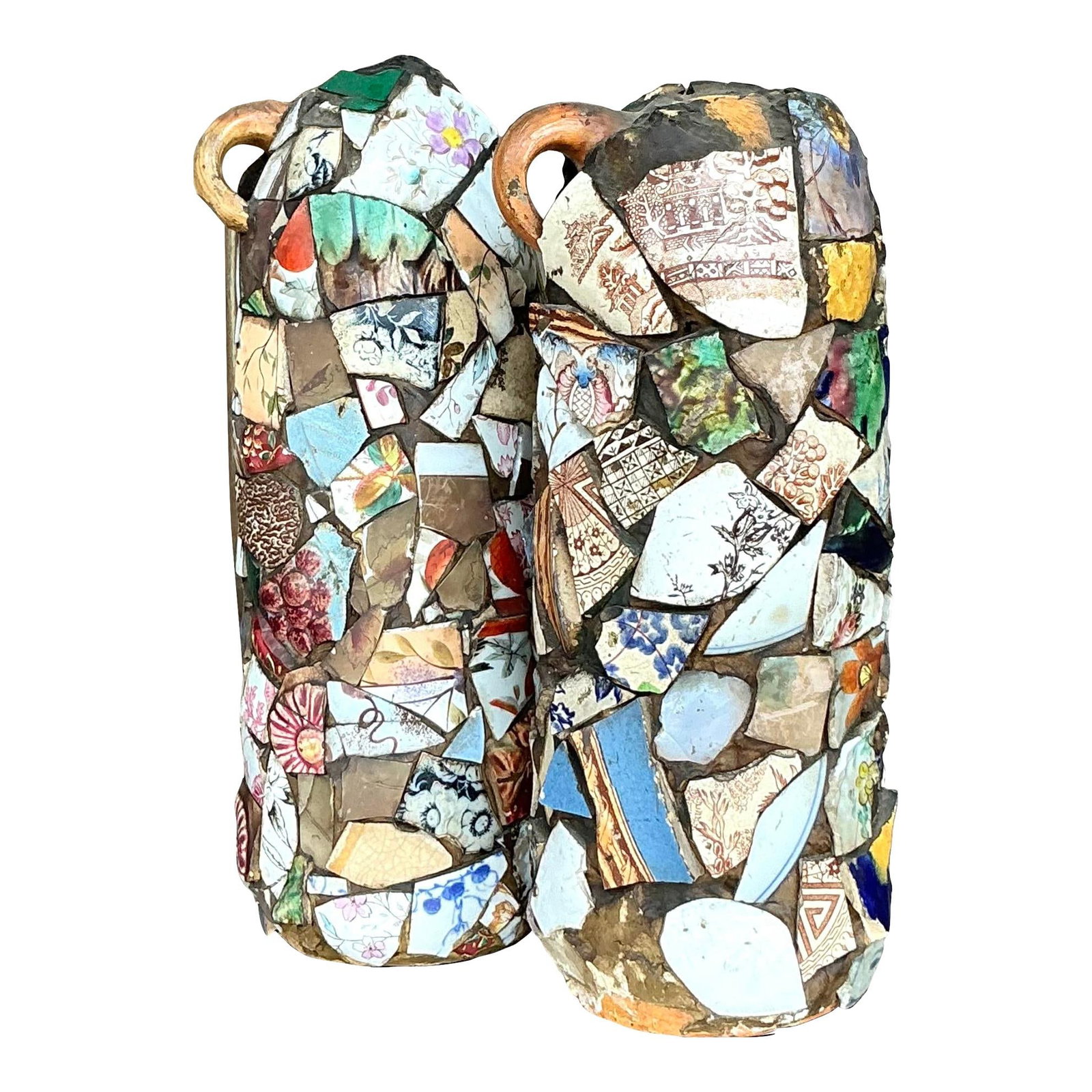 Charming Vintage Boho Mosaic Memory Jugs Pair Unique Decor (1 of 7)
