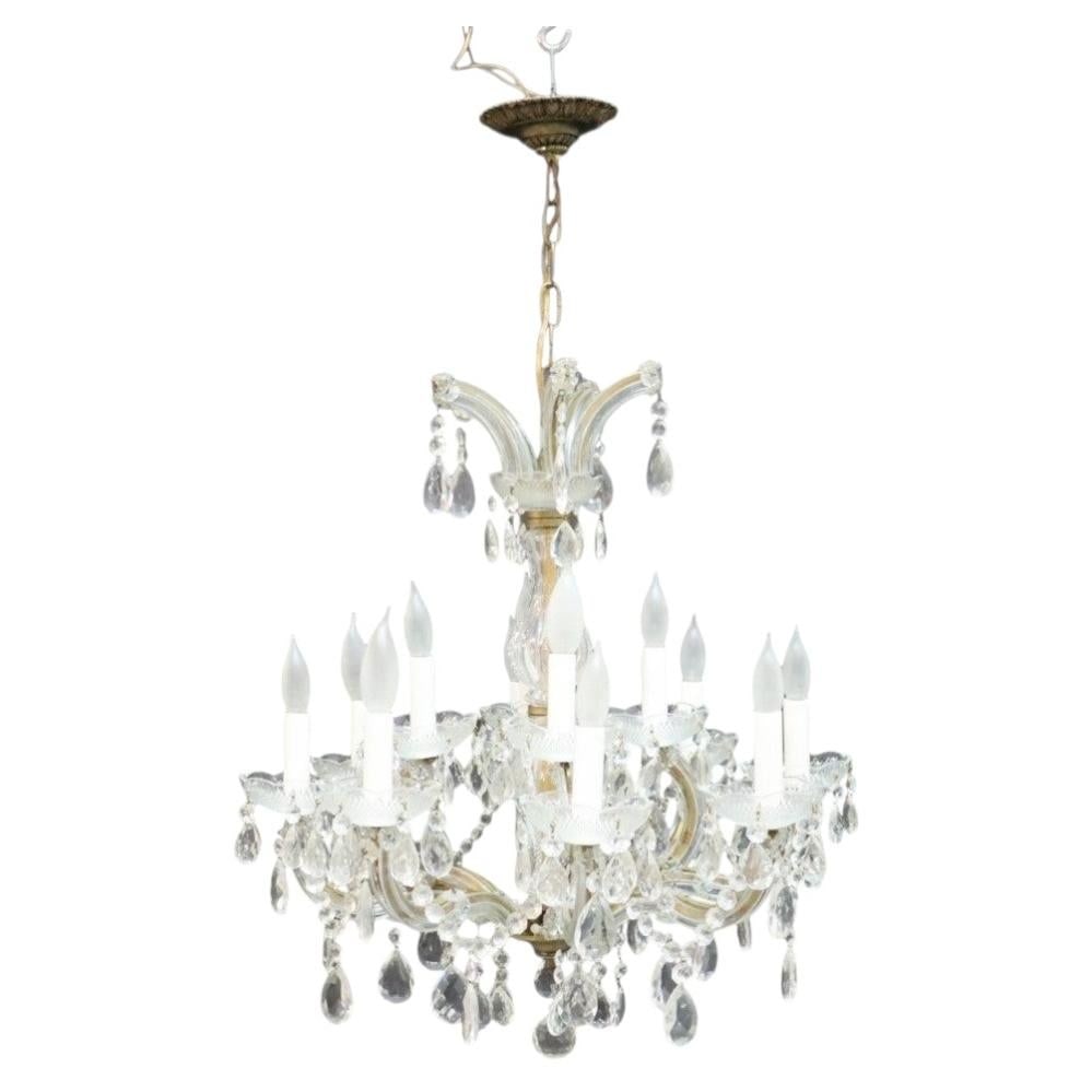 12 Light Clear Crystal Chandelier with Brass Canopy c1940 (1 of 10)