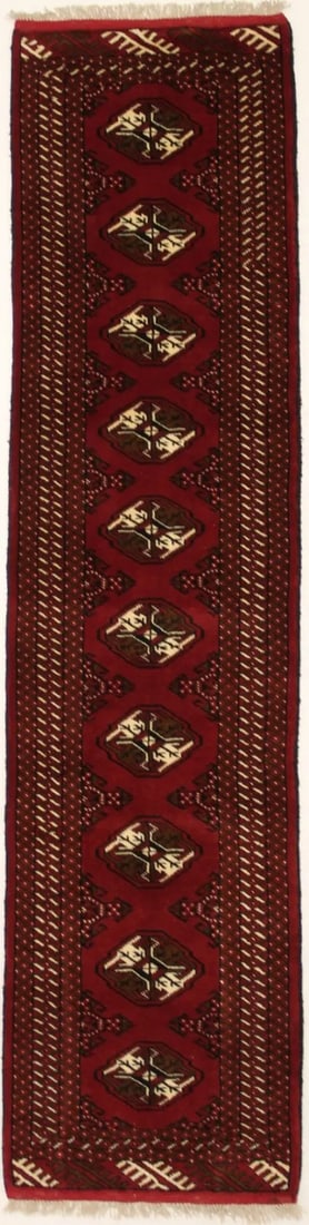 Hand Knotted Wool Tribal Runner Rug 2'4 x 9'8 Red: Hand Knotted Wool Tribal Runner Rug 2'4 x 9'8 Red Enhance your space with this stunning hand-knotted red oriental runner rug, perfect for hallways and kitchens. Measuring 2'4" x 9'8", this contemporar