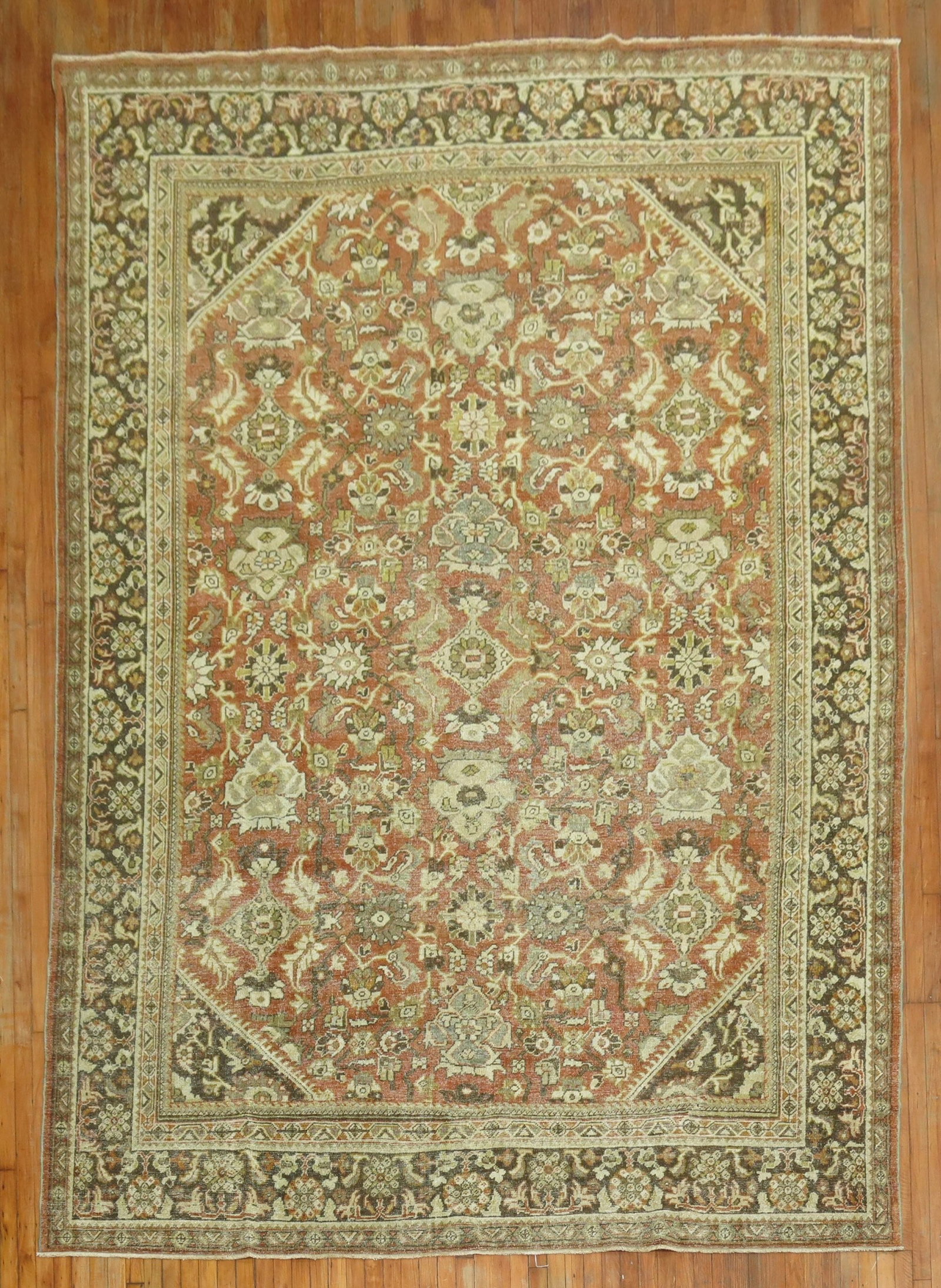 8' 11" x 12' 3" Persian Sultanabad Mahal Room Rug c 1920: 8' 11" x 12' 3" Persian Sultanabad Mahal Room Rug c 1920 Antique Persian Mahal rug with a rustic character, dating to circa 1920. This pre-owned room-size rug is identified as a Sultanabad/Mahal type.