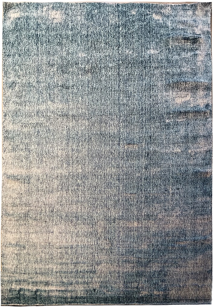 6 x 9 Light Blue Contemporary Hand-Knotted Rug Bamboo Silk Wool: 6 x 9 Light Blue Contemporary Hand-Knotted Rug Bamboo Silk Wool Free continental US Shipping Elevate your home decor with this exquisite 6' x 9' Contemporary Handmade Rug in a soothing light blue hue.